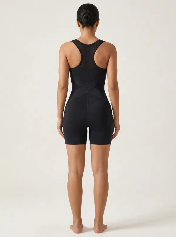 Mesh-Panel Sleeveless Women's Zip-Front Shaping Bodysuit