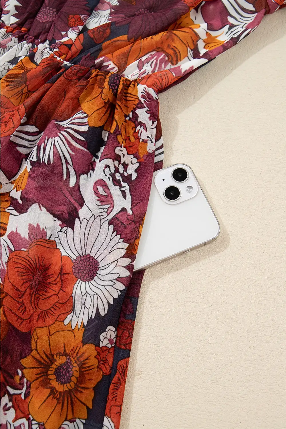 Lightweight Feel Floral Printed V Neck Mini Dress