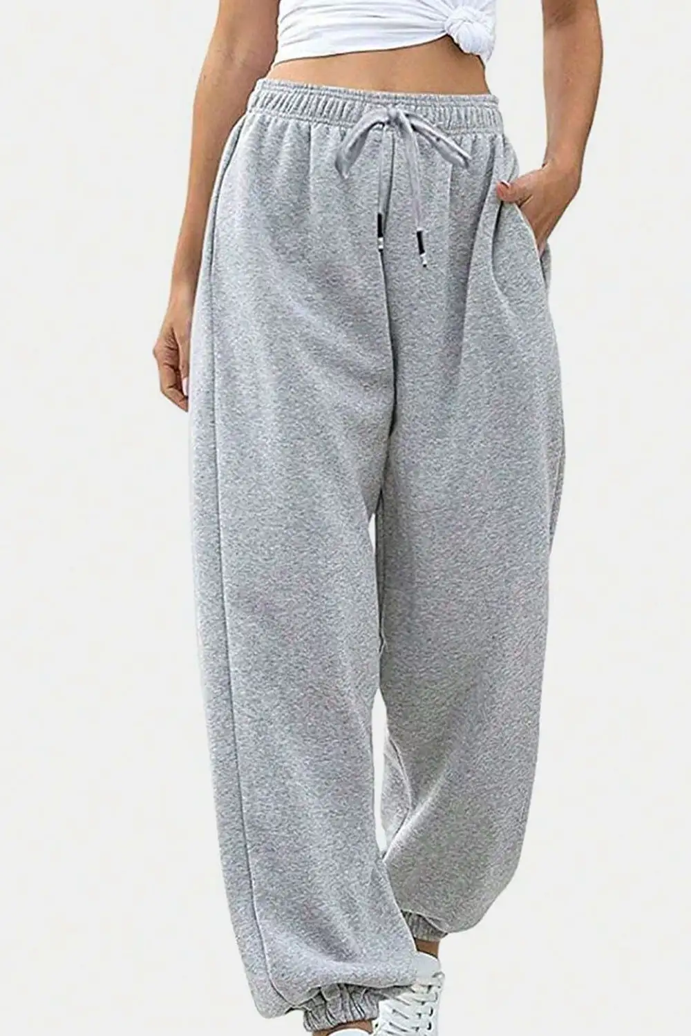 Relaxed Elastic-Waist Pocketed Jogger Pants