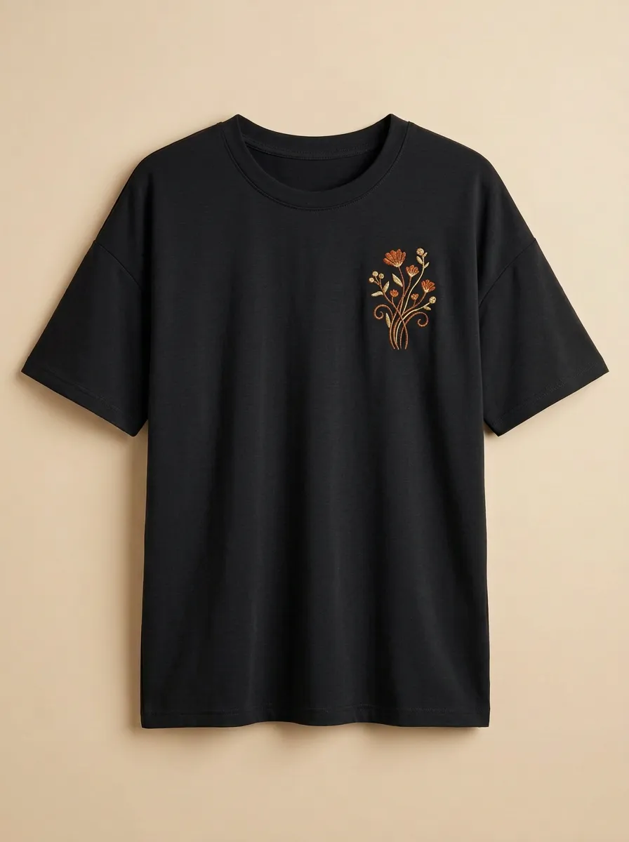 Women's Floral Embroidered Dropped-Shoulder T-Shirt