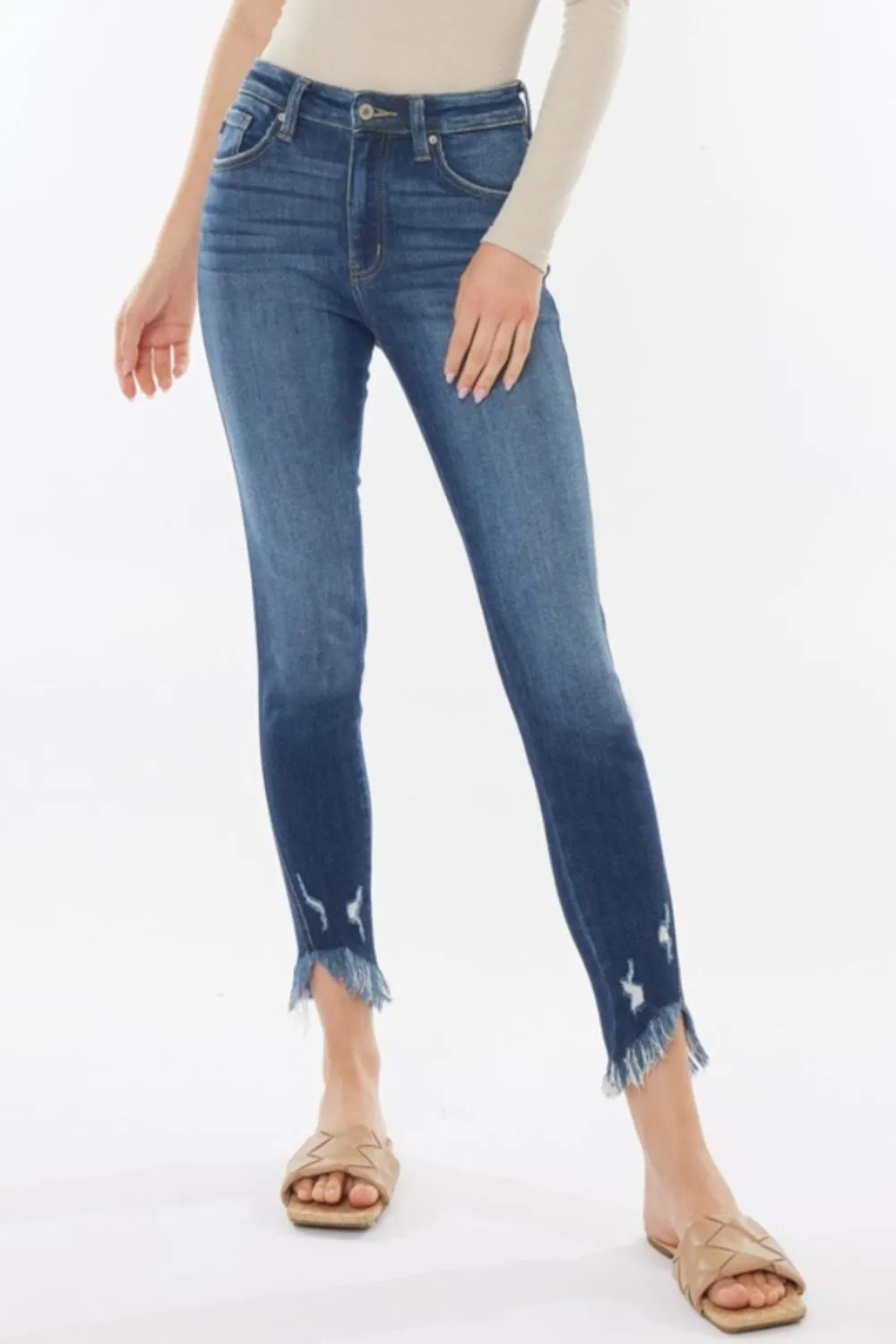 Clean High Waist Raw Hem Denim Jeans