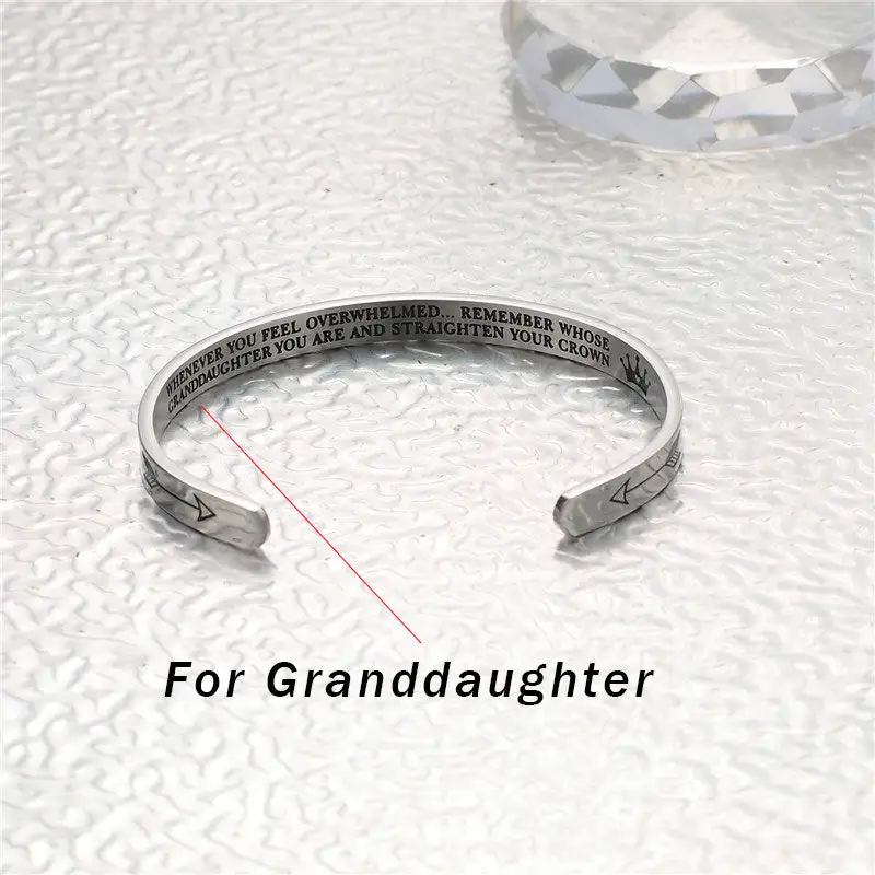 Inspirational Personalized Her Him Engraved Mantra Crown Bangle Bracelet