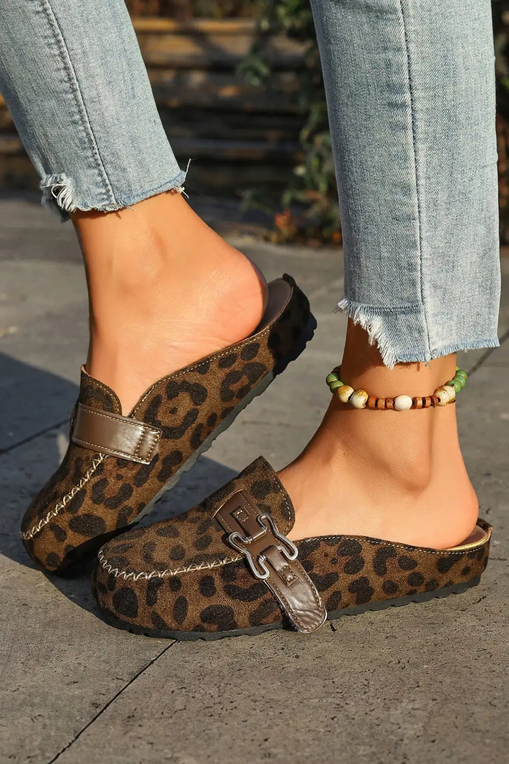 Faux Suede Buckle Mule Sandals