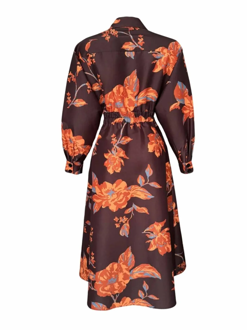 Retro Lapel Floral Print Flared Midi Dress