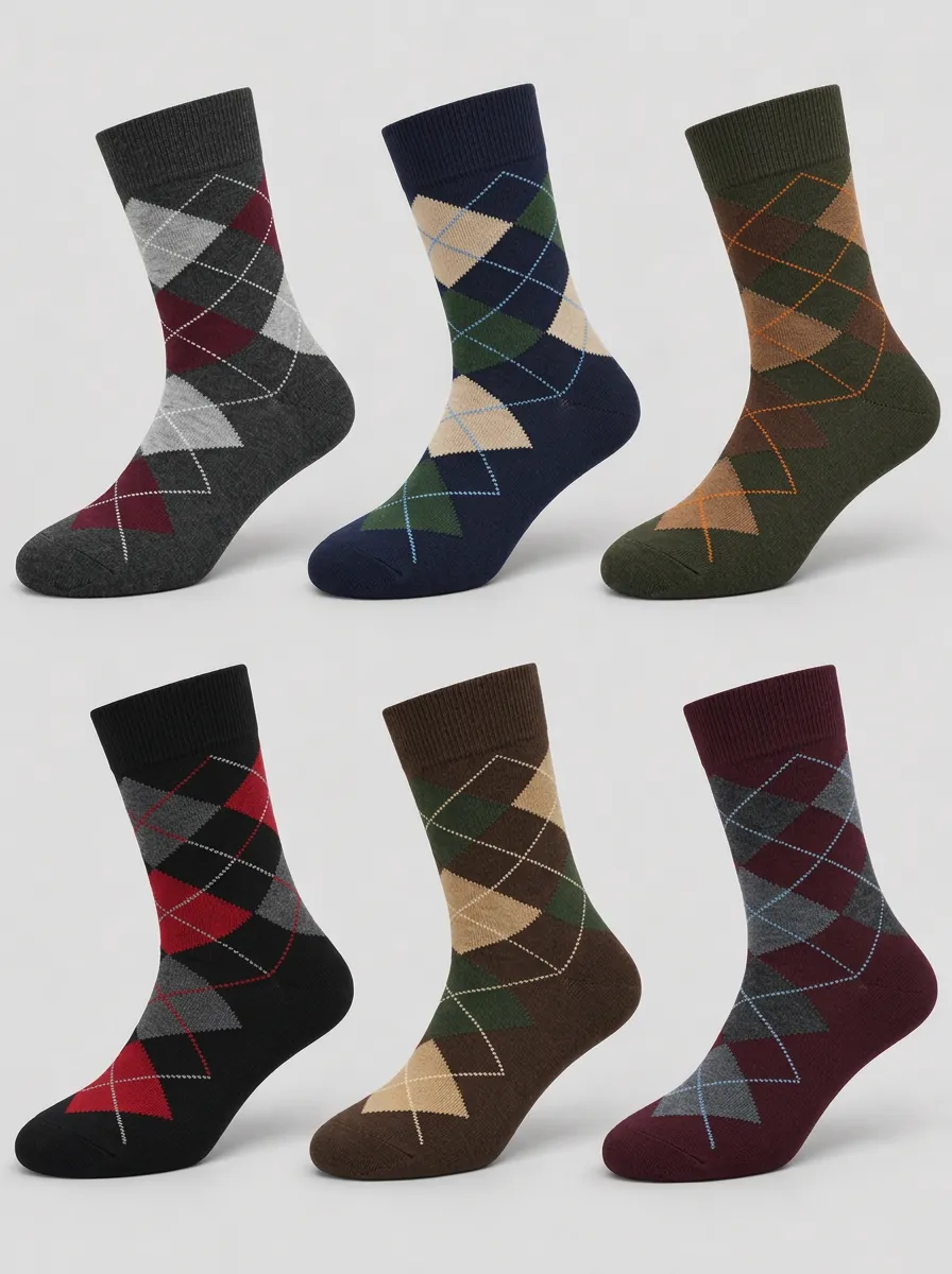 Men's Multi-Color Argyle Ribbed Crew Socks Multi-Pack