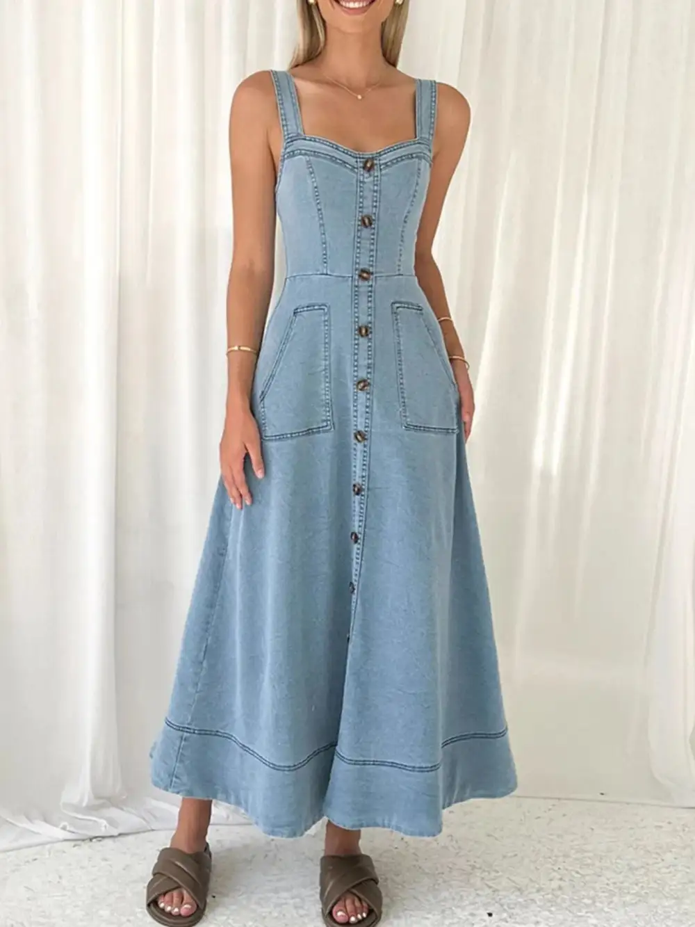 Layered Detail Denim Dress