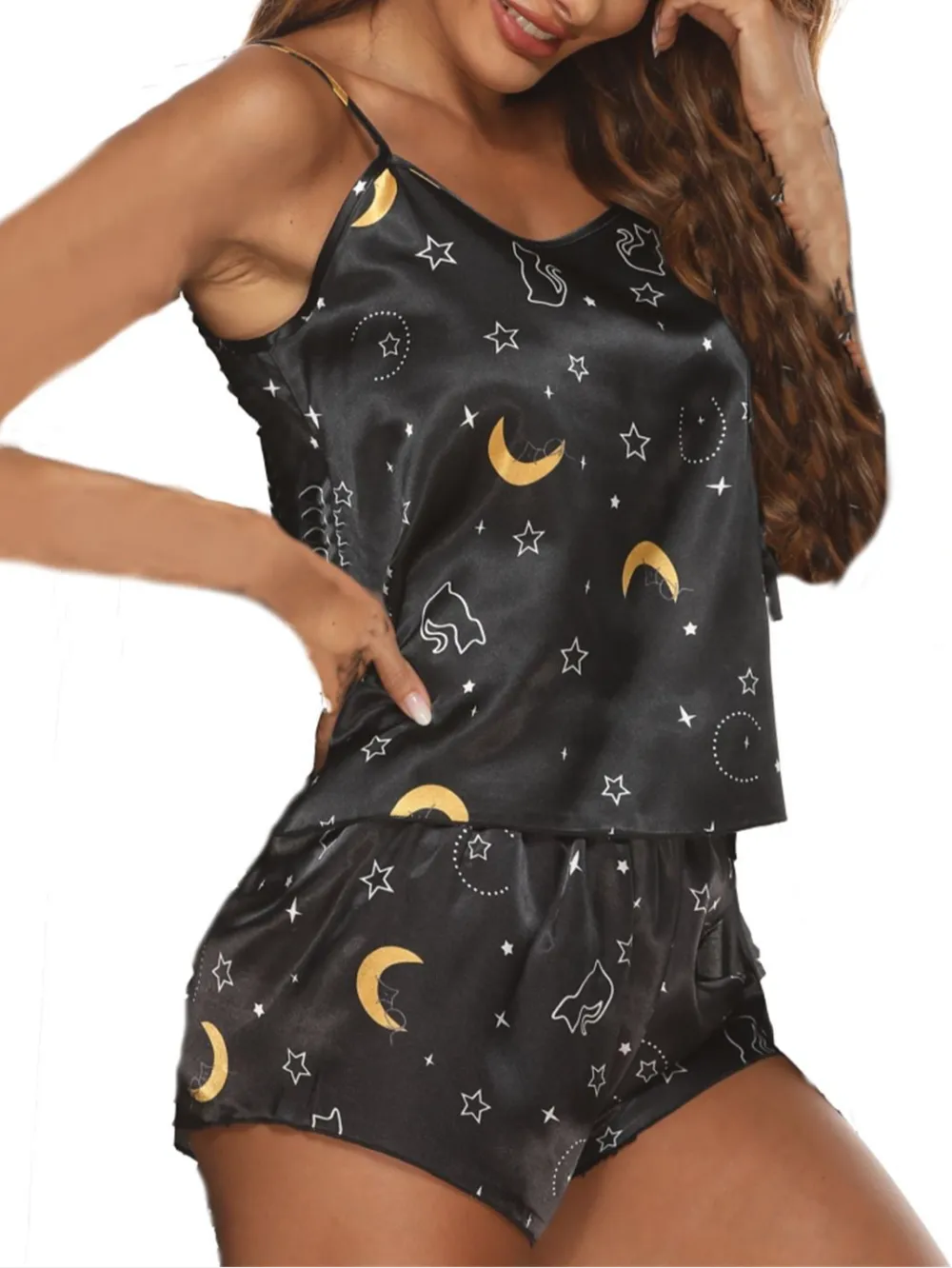 Two Piece Silky Tank Top and Shorts Pajama Set