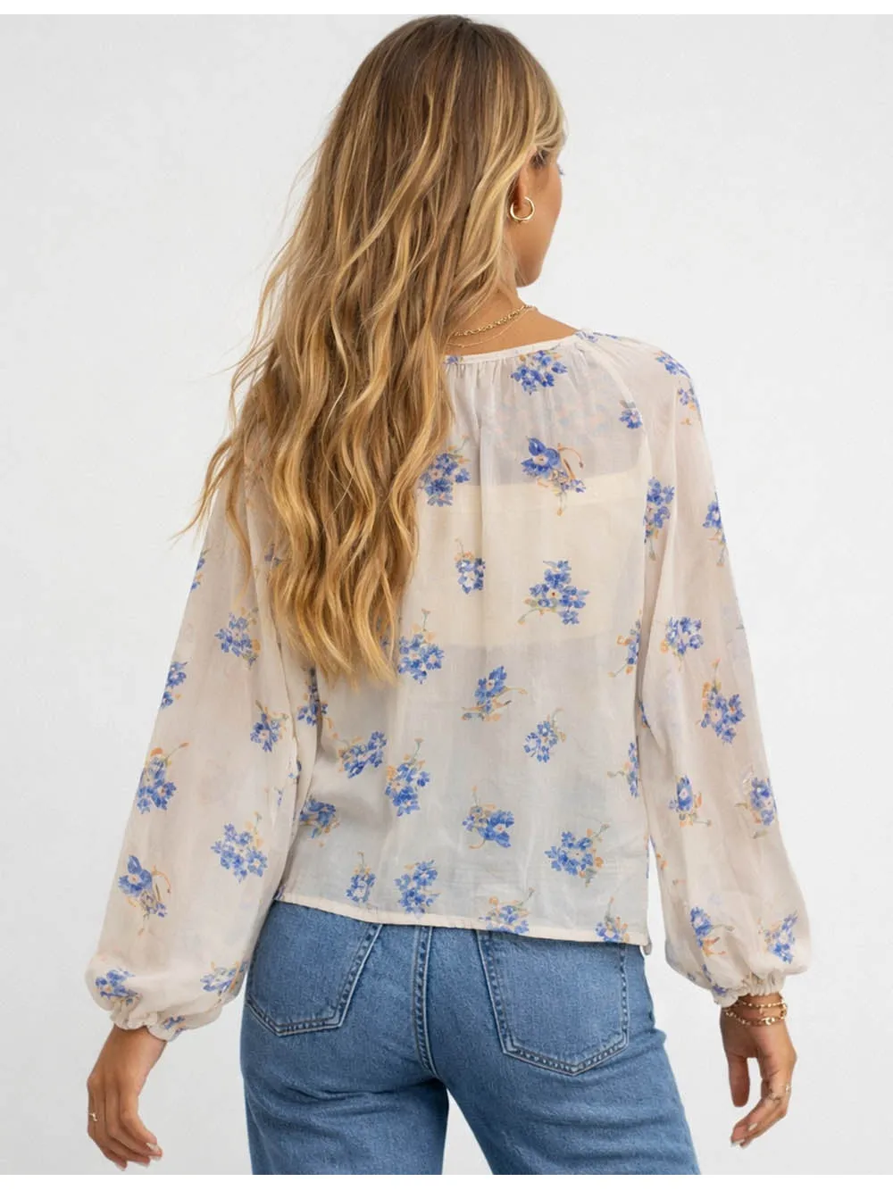 Boho Sheer Chiffon Neck Blouse