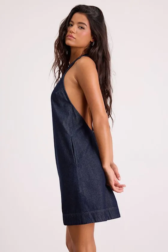 Dema Dark Wash Denim Backless Mini Dress