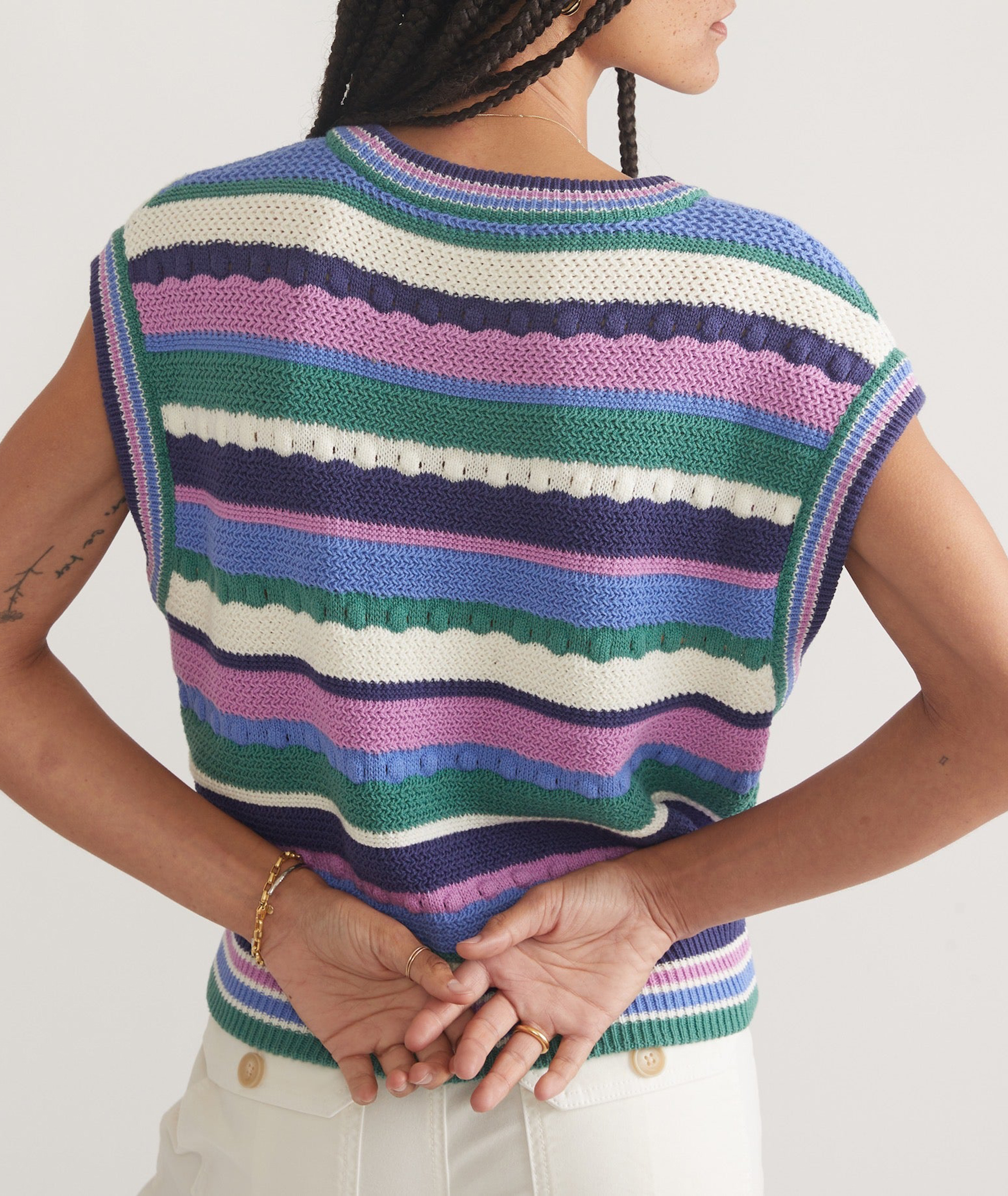 Sleeveless Multicolored Striped Knit Vest