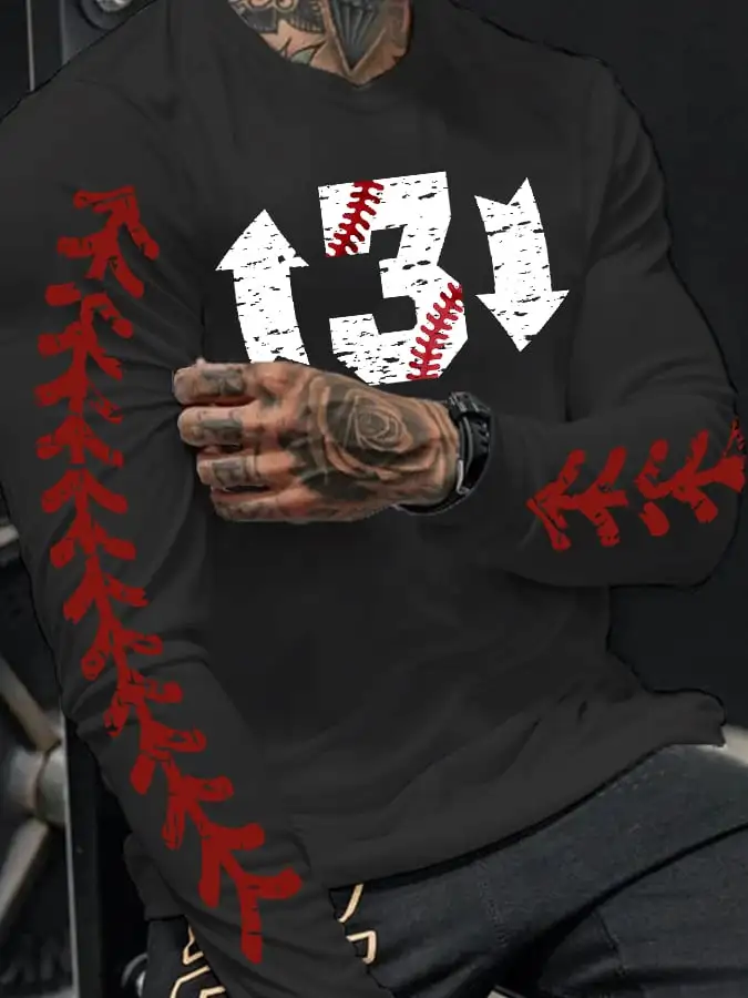 Men's Baseball '3 UP 3 DOWN' Print Long Sleeve T-Shirt