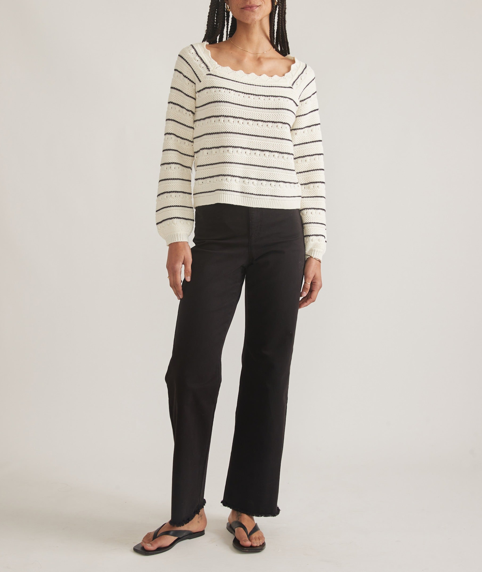 Scalloped Edge Striped Knit Top