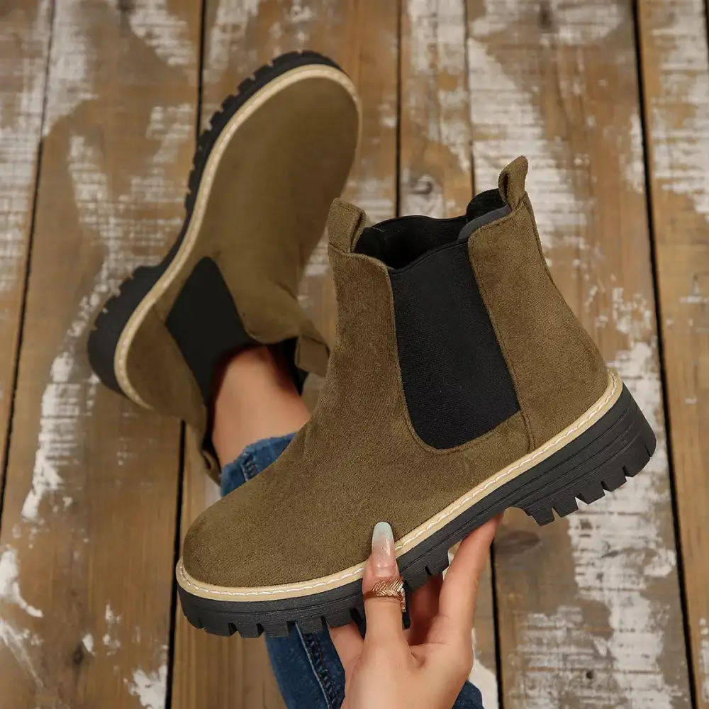 Layered Round Toe Block Heels Boots