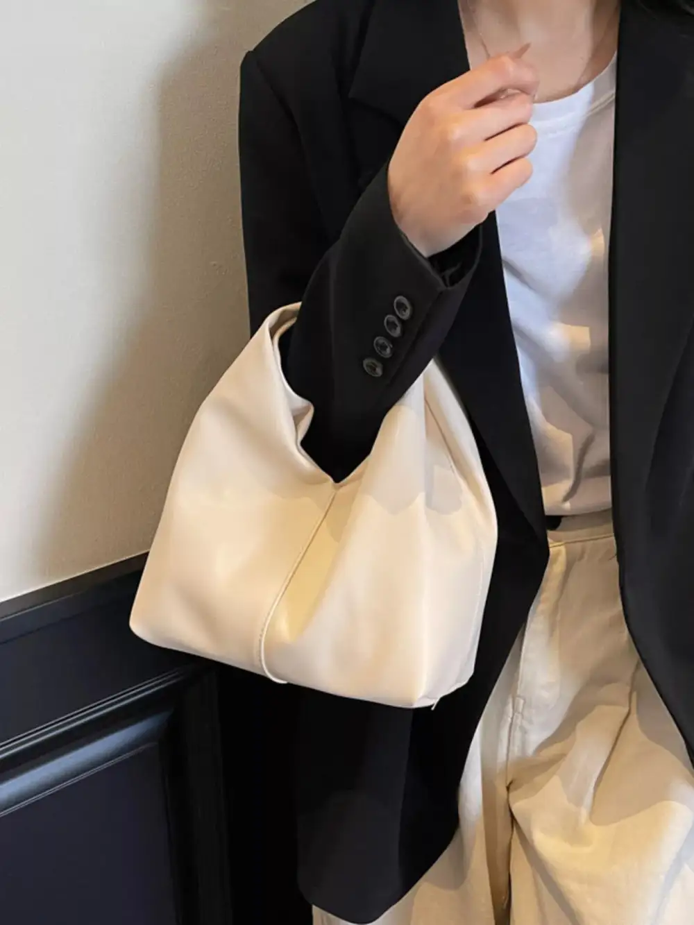 Knot Handle Faux Leather Handbag