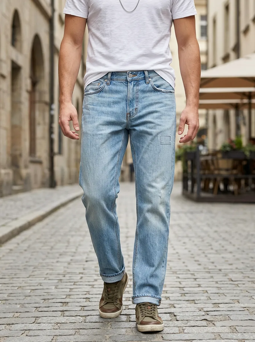Men's Distressed Jeans Featuring Five Pocket