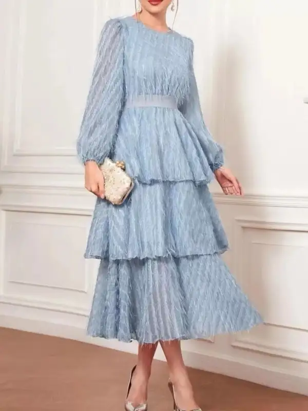Full Size Layered Balloon Sleeve Midi Dress Plus Size