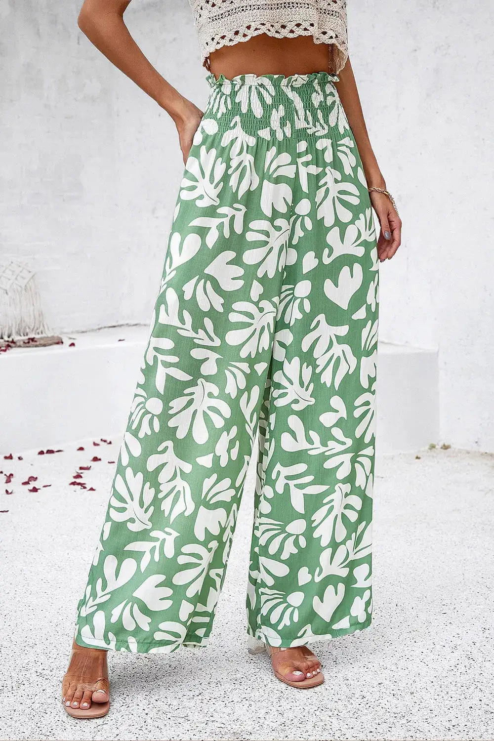 Textured Smocked Wide Leg Pants