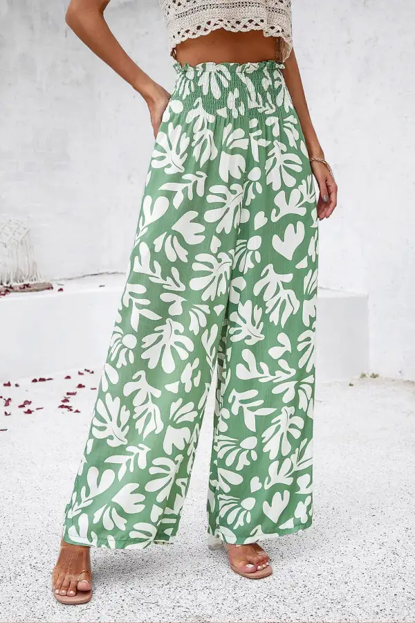 Textured Smocked Wide Leg Pants