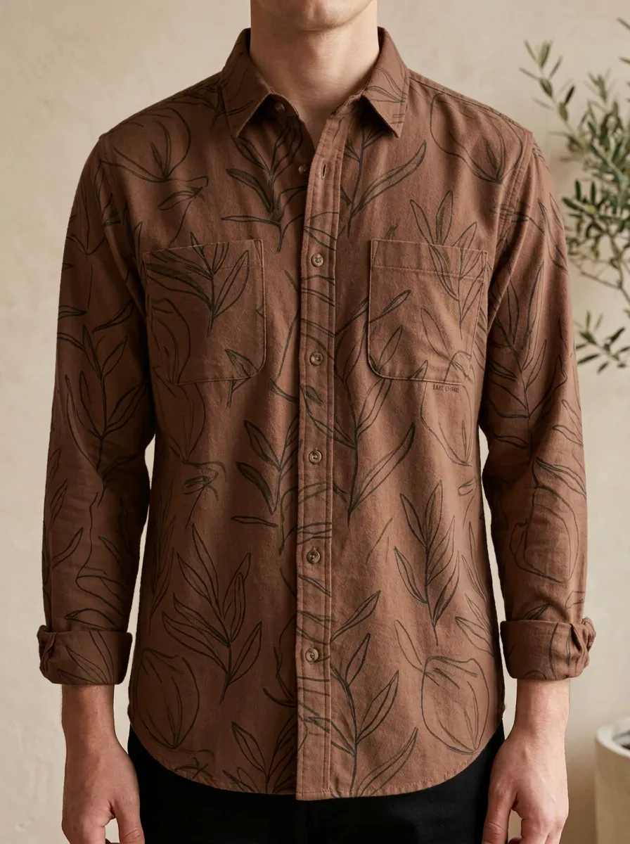 Modern Botanical Leaf-Pattern Long-Sleeve Men's Long-Sleeve Shirt