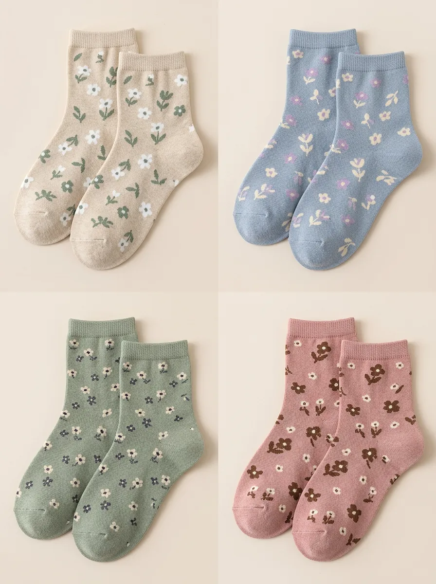 Women's Delicate Floral Crew Socks Four Pair Set