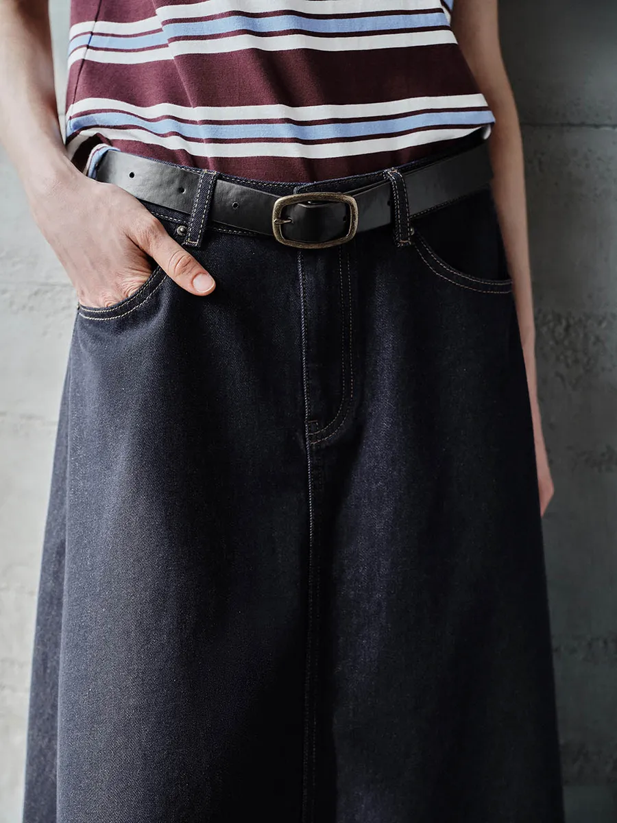 Lady's Dark Blue A-Line Casual Denim Long Dress