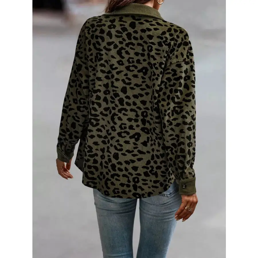 Full Size Leopard Print Button Down Jacket Plus Size