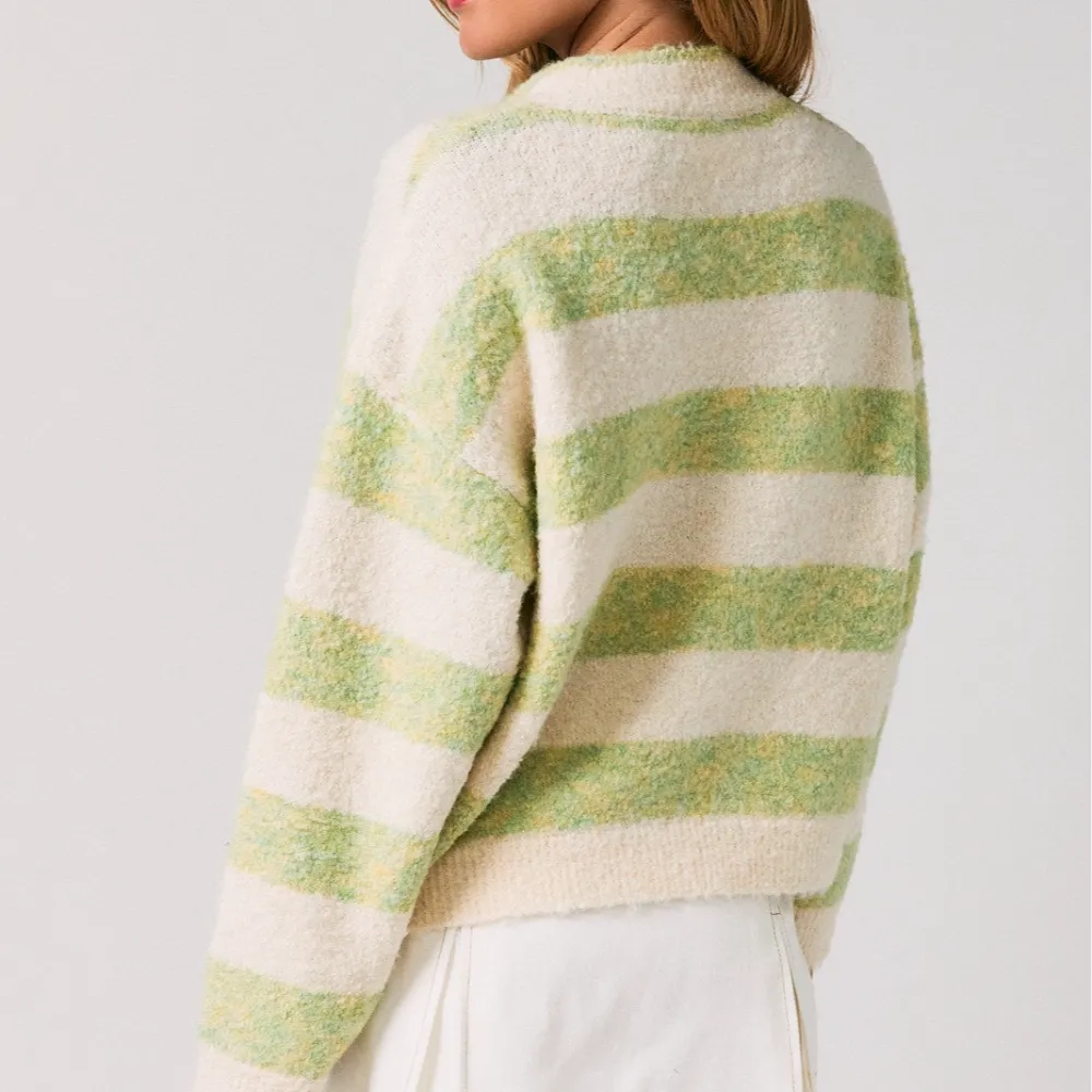 High Neck Stripe Cardigan