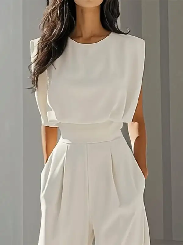 Losse Geplooide Effen Kleur Split Joint Jumpsuits Met