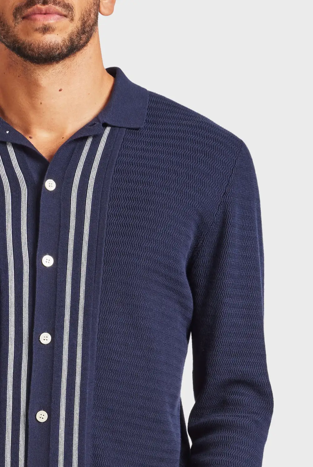 Ross Stripe LS Knit Shirt- Navy