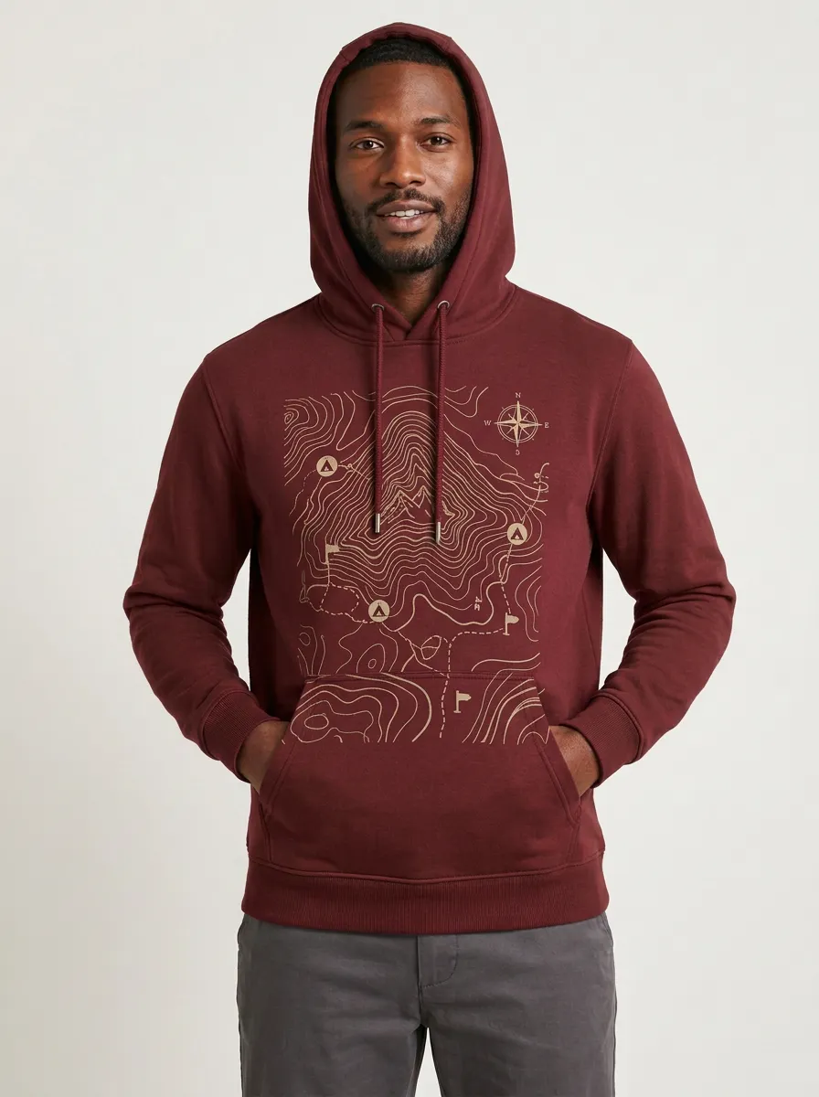 Men's Camping Hiking Explorer Topographic Graphic Hoodie