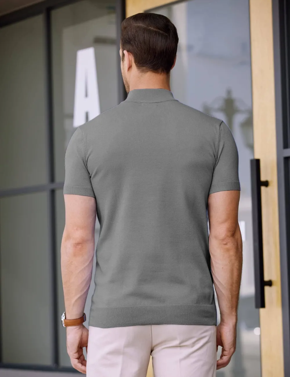Turtleneck Basic Slim Fit Knitted Short Sleeve Shirt Sweater
