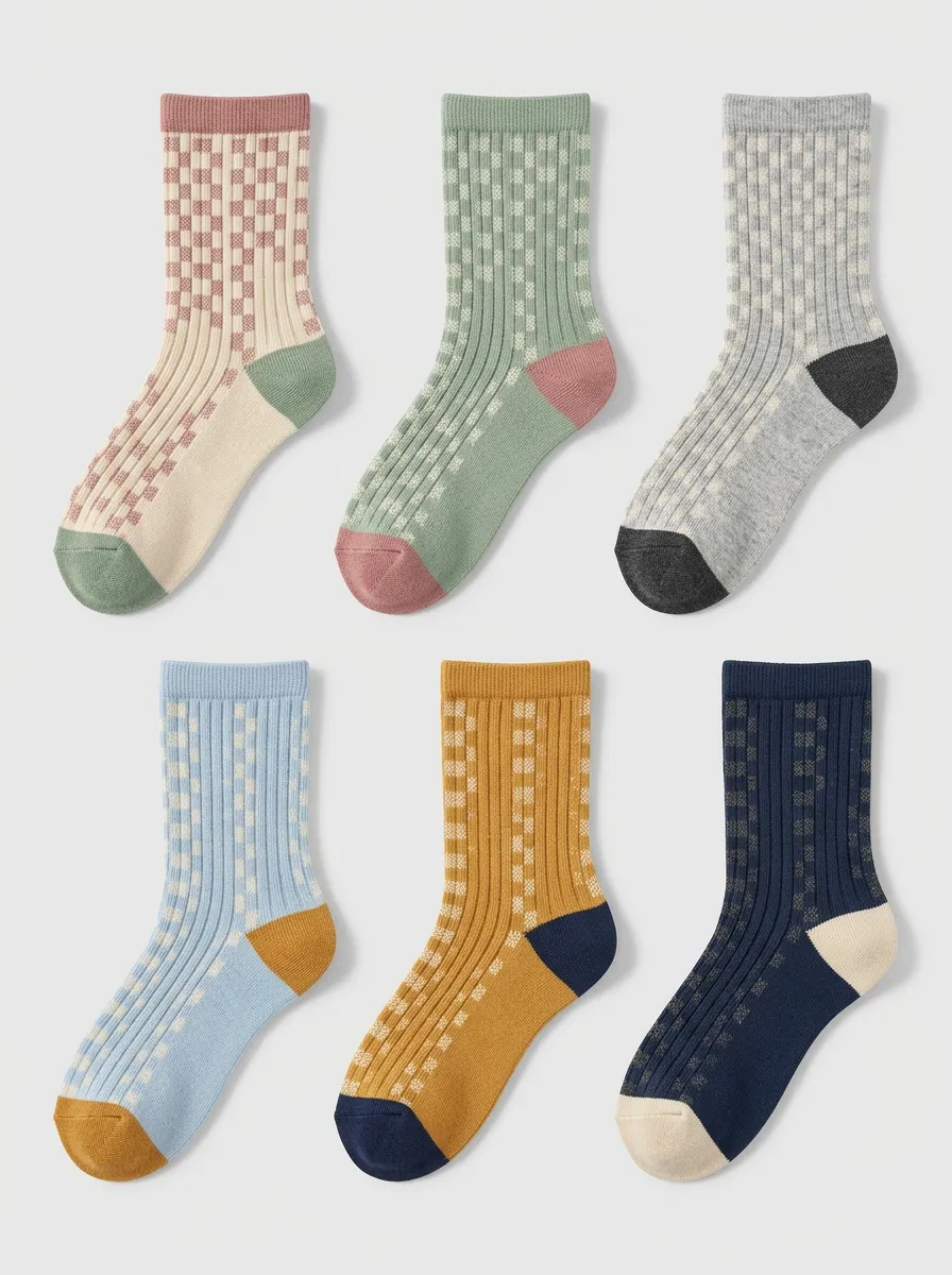 Women's Vintage Style Checkerboard Pattern Ribbed Printed Socks