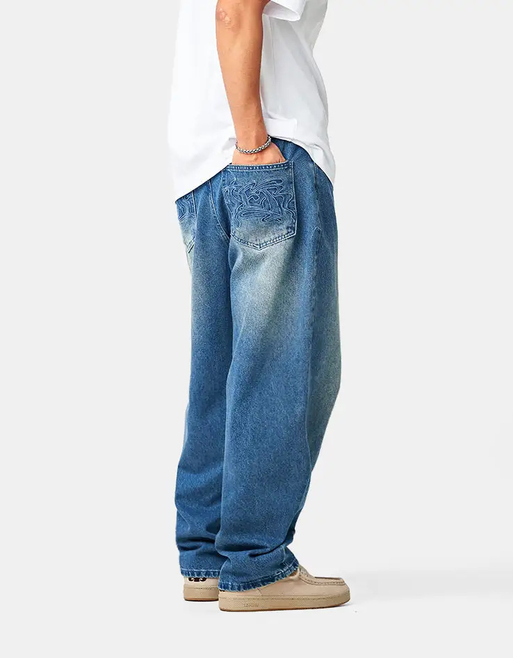 Men's Rinse Wash Baggy Stretch Jeans