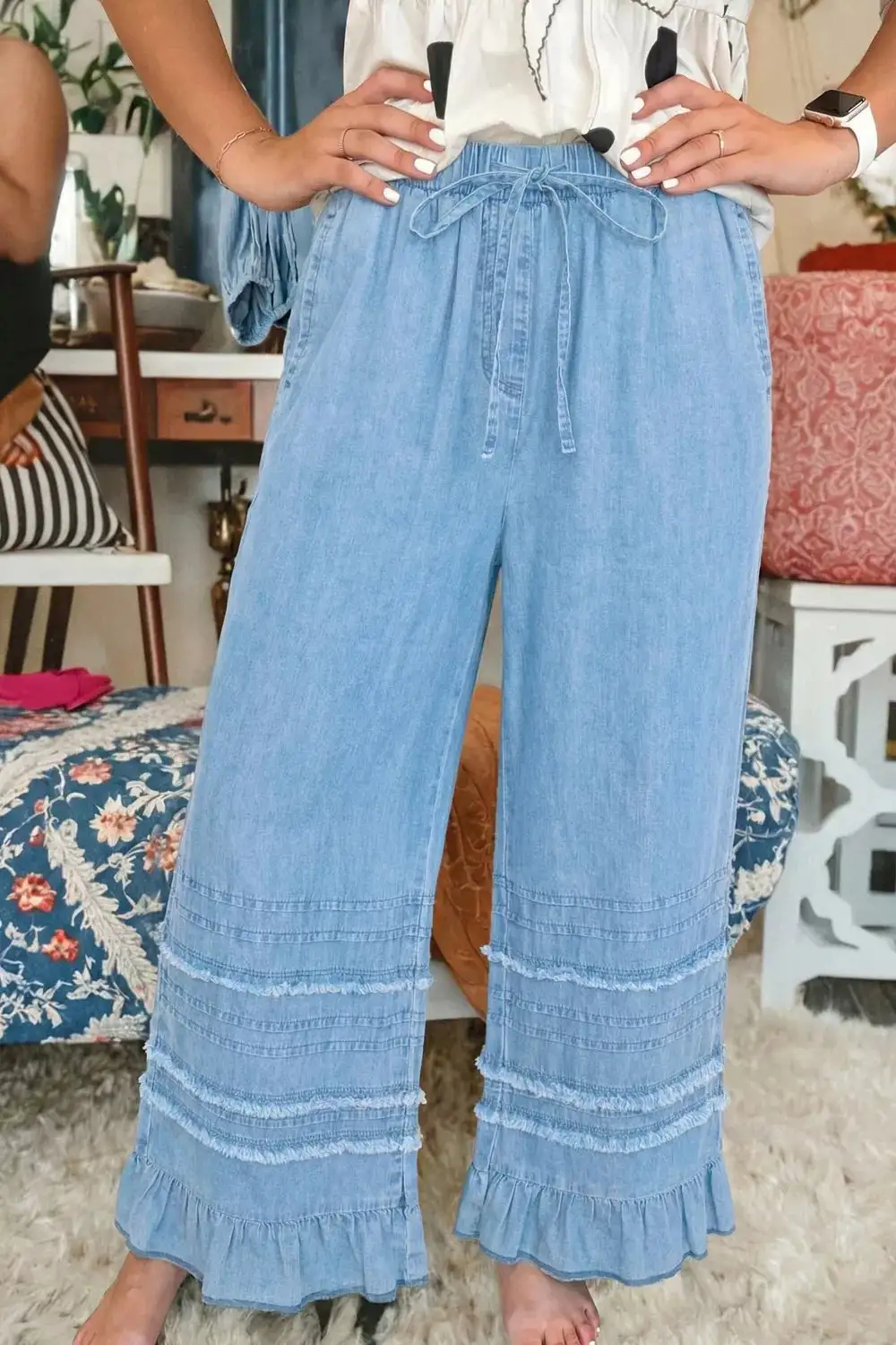 Drawstring Relaxed Wide Leg Jeans