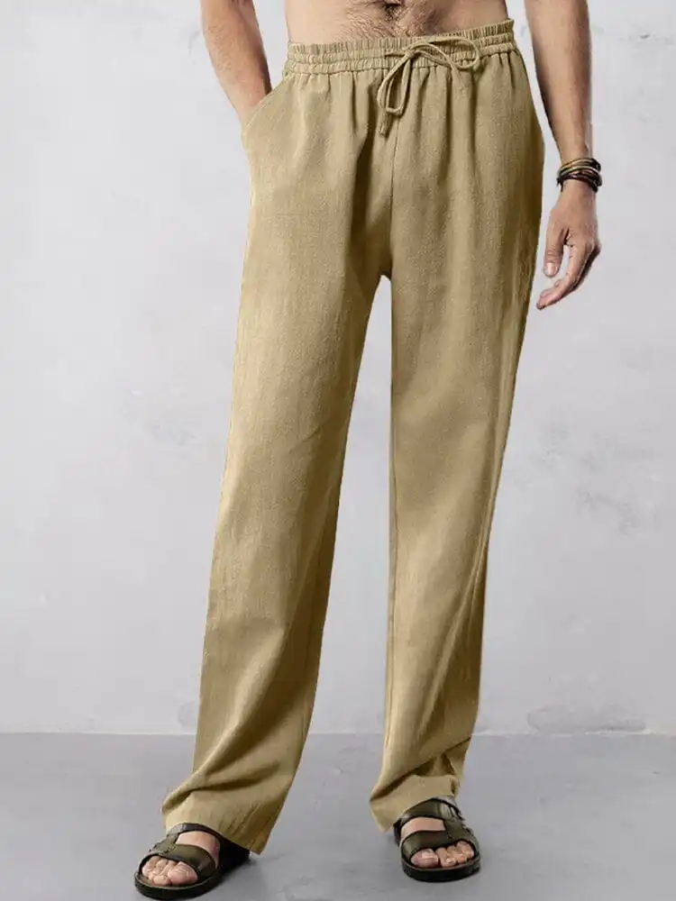 Casual Straight Leg Cotton Linen Pants