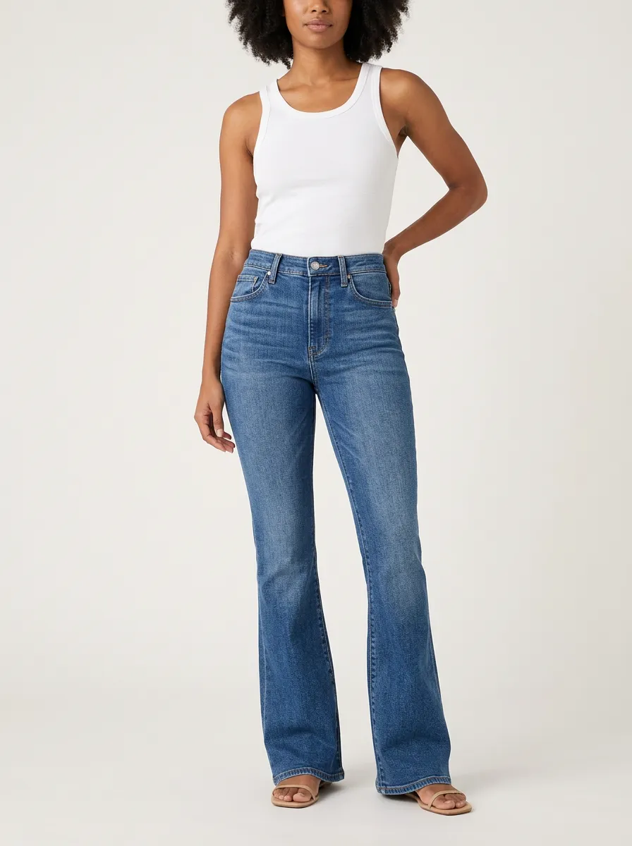 Women's Vintage Wash High-Rise Flare Print Jeans