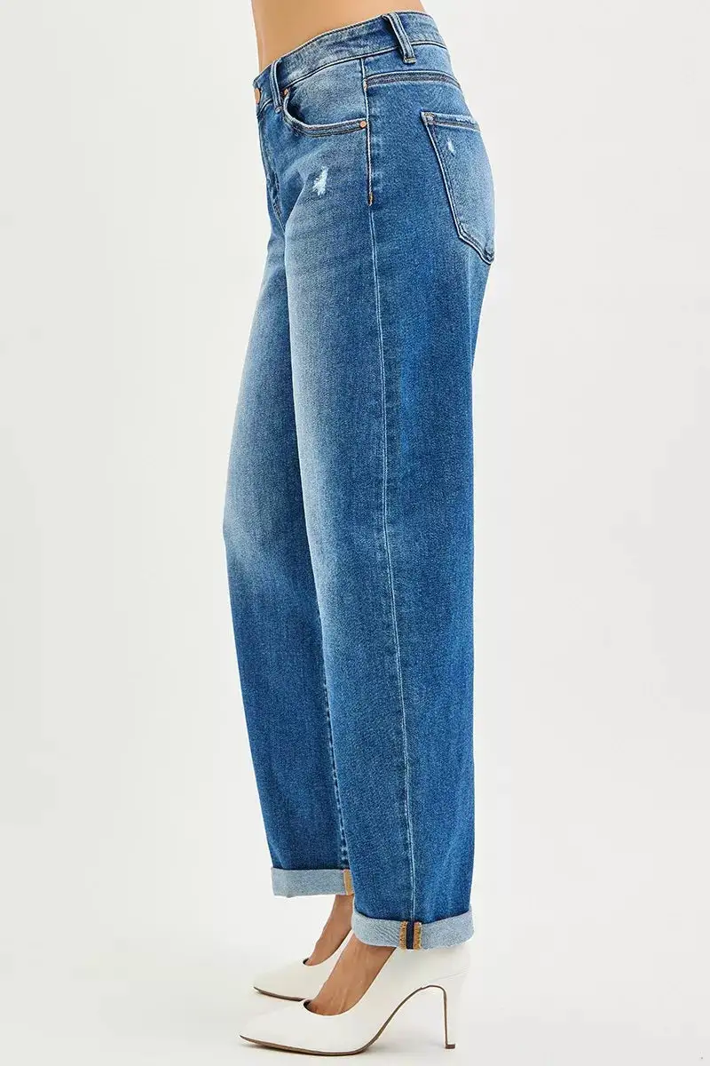 Clean Mid Rise Barrel Leg Denim Jeans