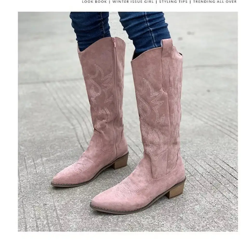 Smocked Point Toe Block Heels Boots