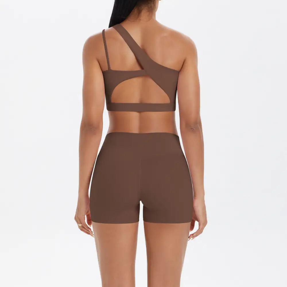 One-Shoulder Backless Bra, Vest and Shorts Active Set