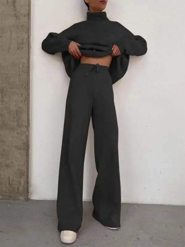 Casual knit solid color loose casual two-piece suit