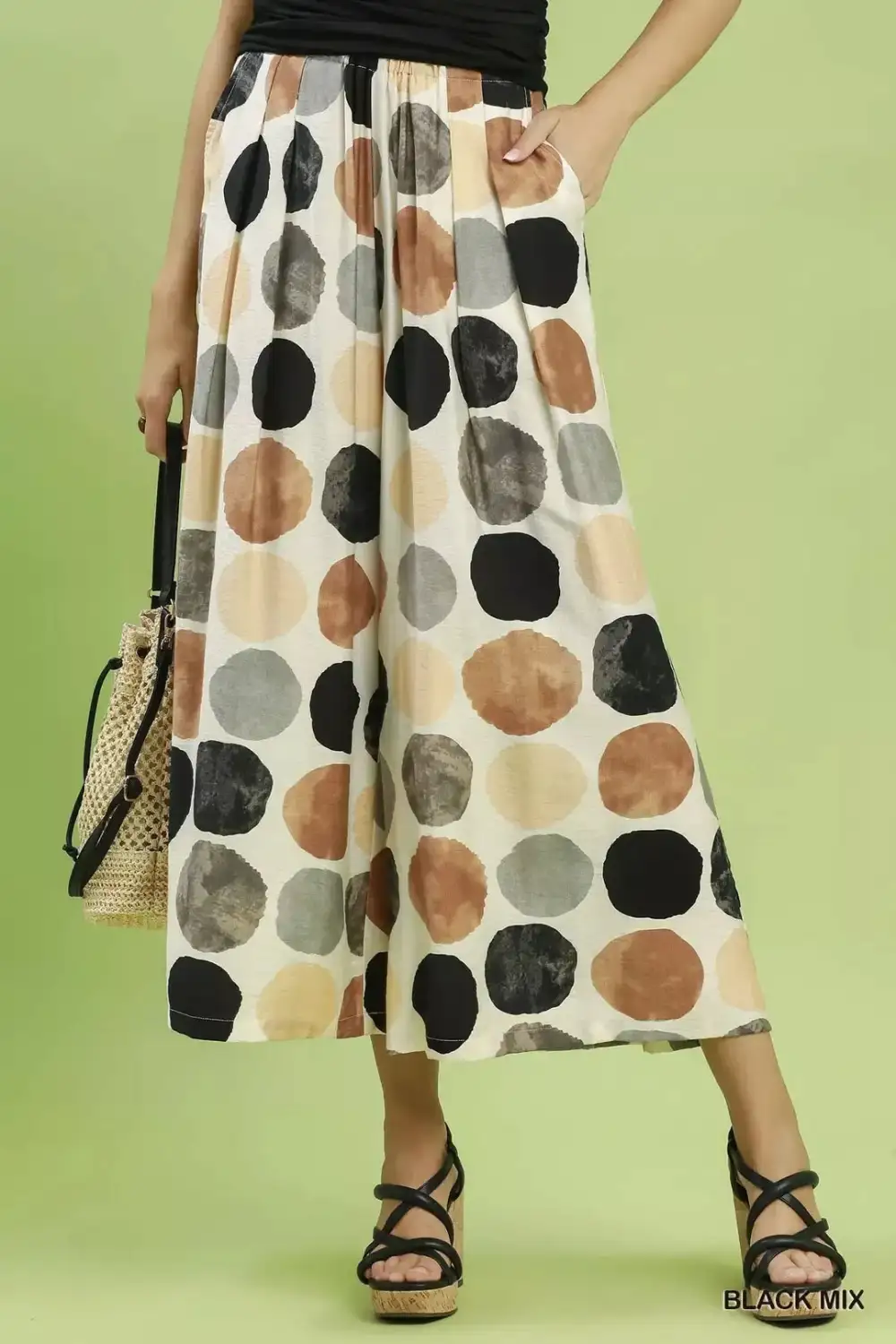 Relaxed Dot Print Wide Leg Pants