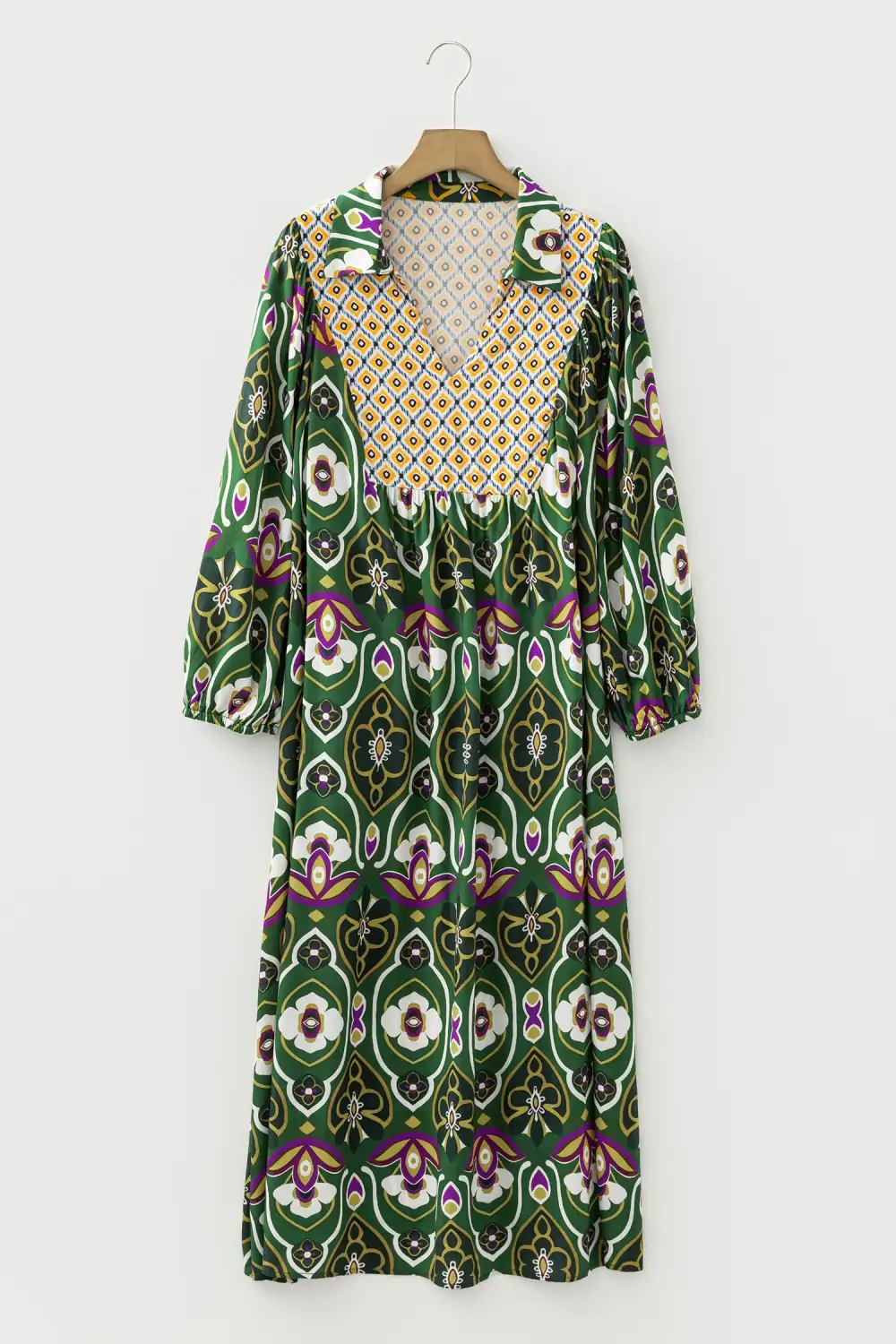 Floral Patchwork V Neck Maxi Dress
