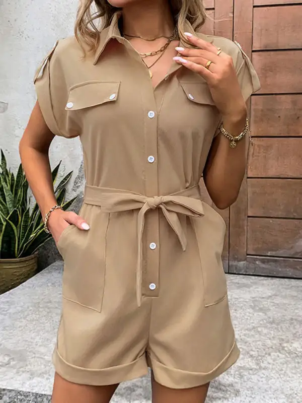 Commuting Jumpsuit Lace Up High Waist