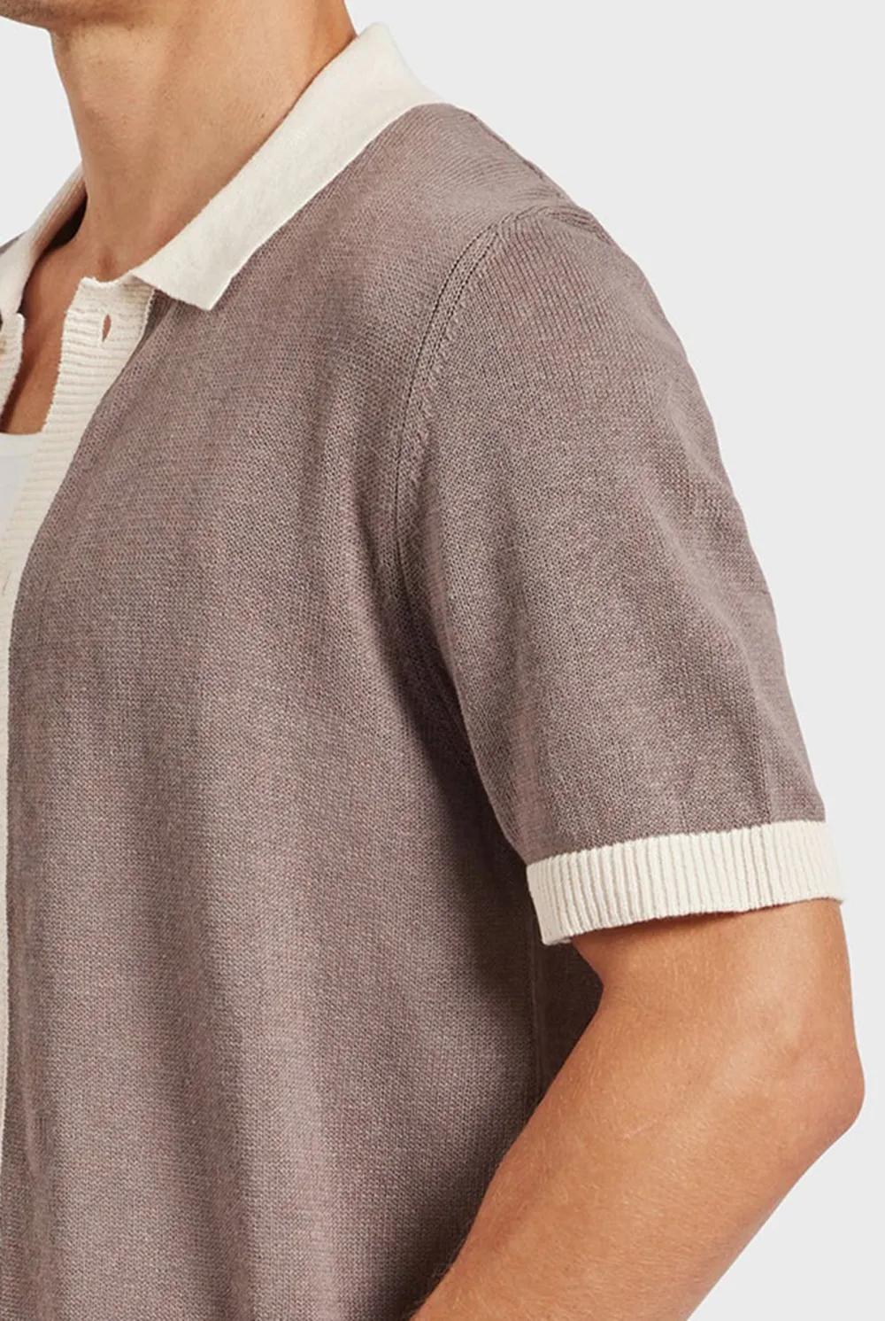 Contrast Rib Trims Knit Shirt