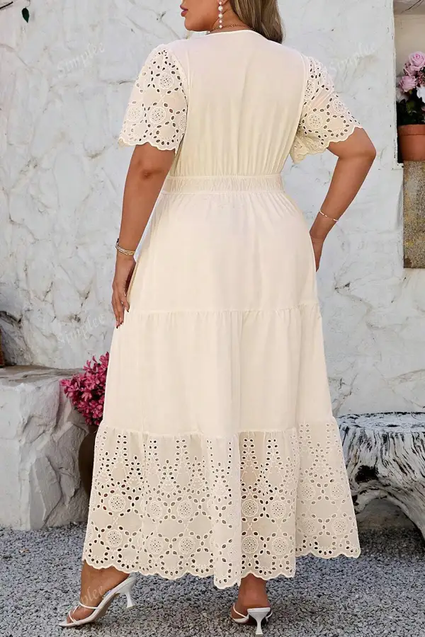 Patchwork Embroidered V Neck Maxi Dress