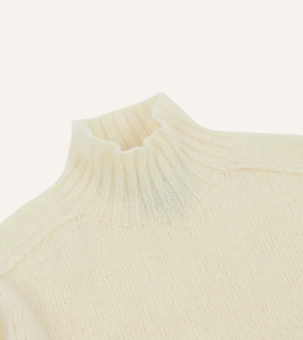 Casual Style Ecru Brushed Shetland Mock Neck Jumper