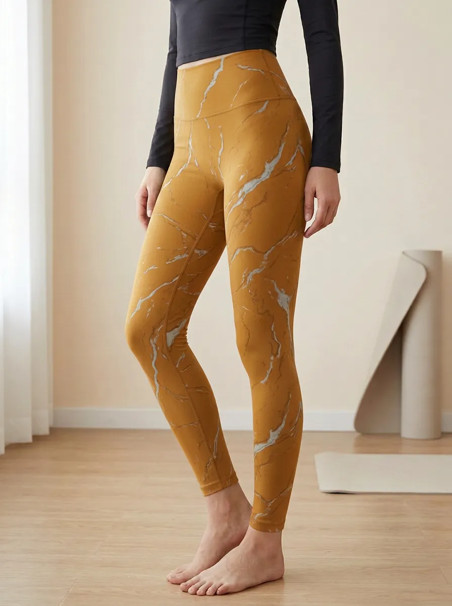 Women's Marble Print High-Rise Waistband Secure Fit Yoga Leggings
