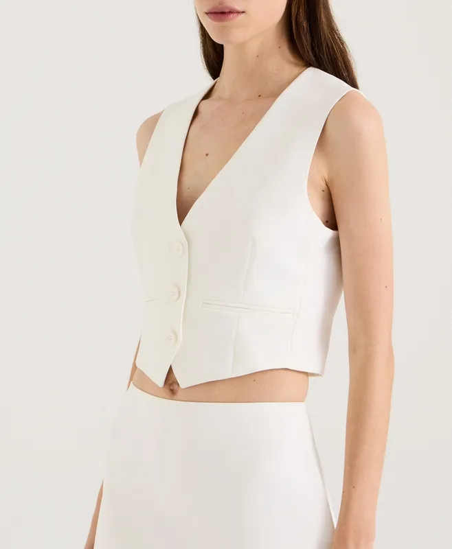 White Tailored Button-Front Vest