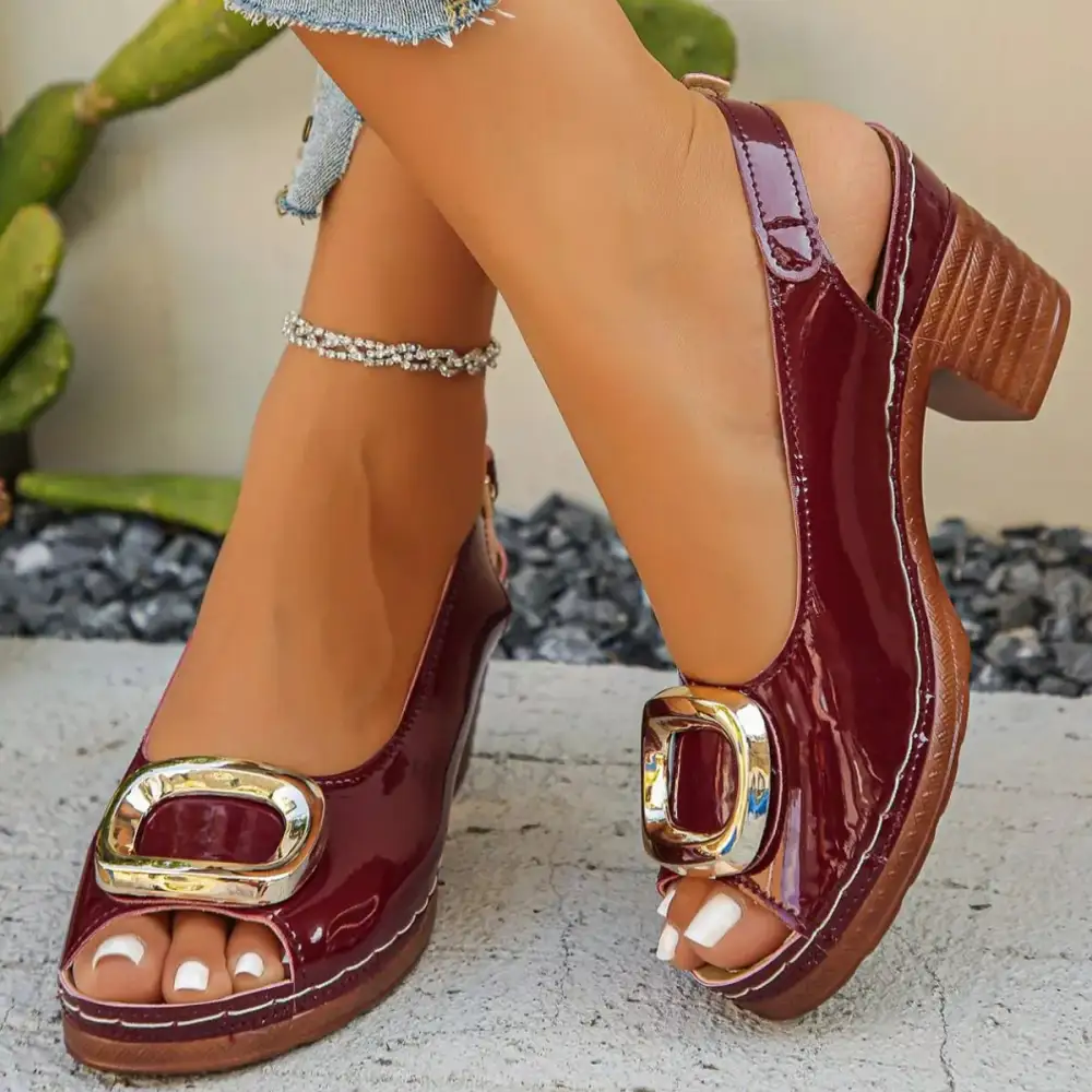 Classic Peep Toe Block Heel Sandals