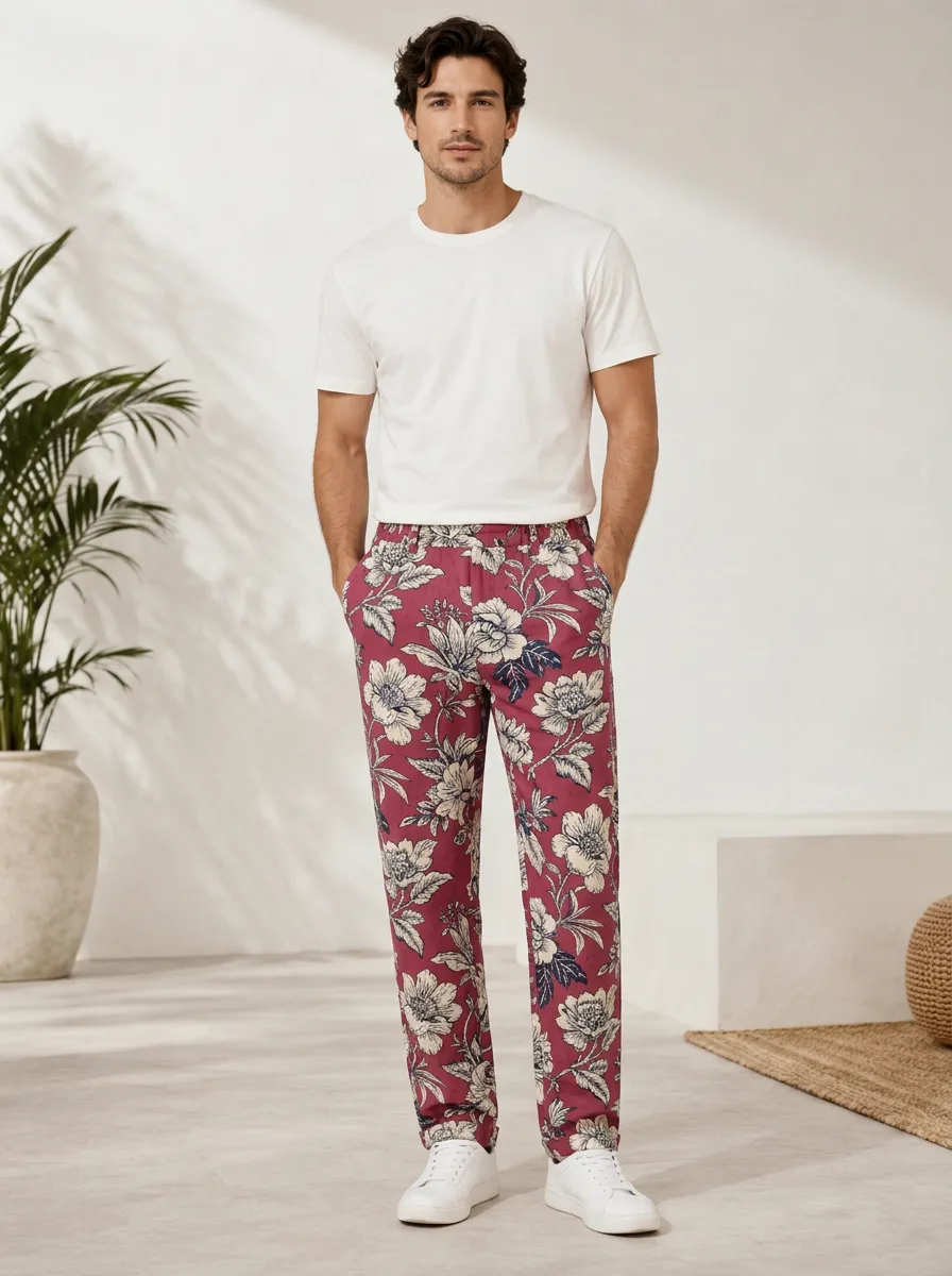 Men's Botanical Floral Pattern Pants